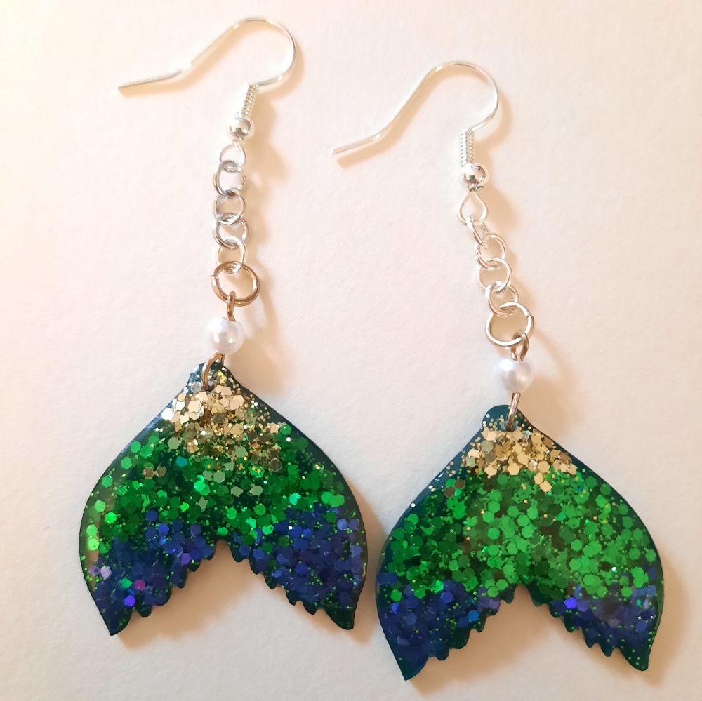 Mermaid Tail Dangle Earrings Sparkly